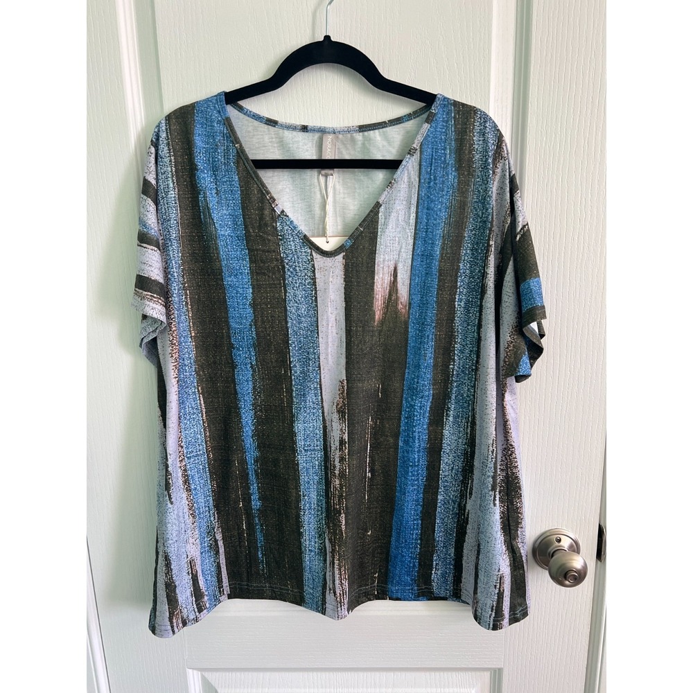 Noracora Womens Top Short Sleeve V Neck Pullover Multicolor Size XXL‎ NEW